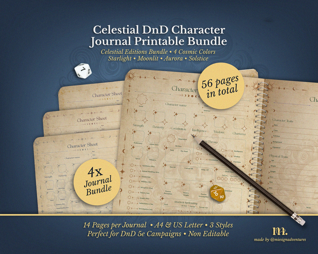 D&D 5e Character Journal Bundle Printable | Celestial Edition