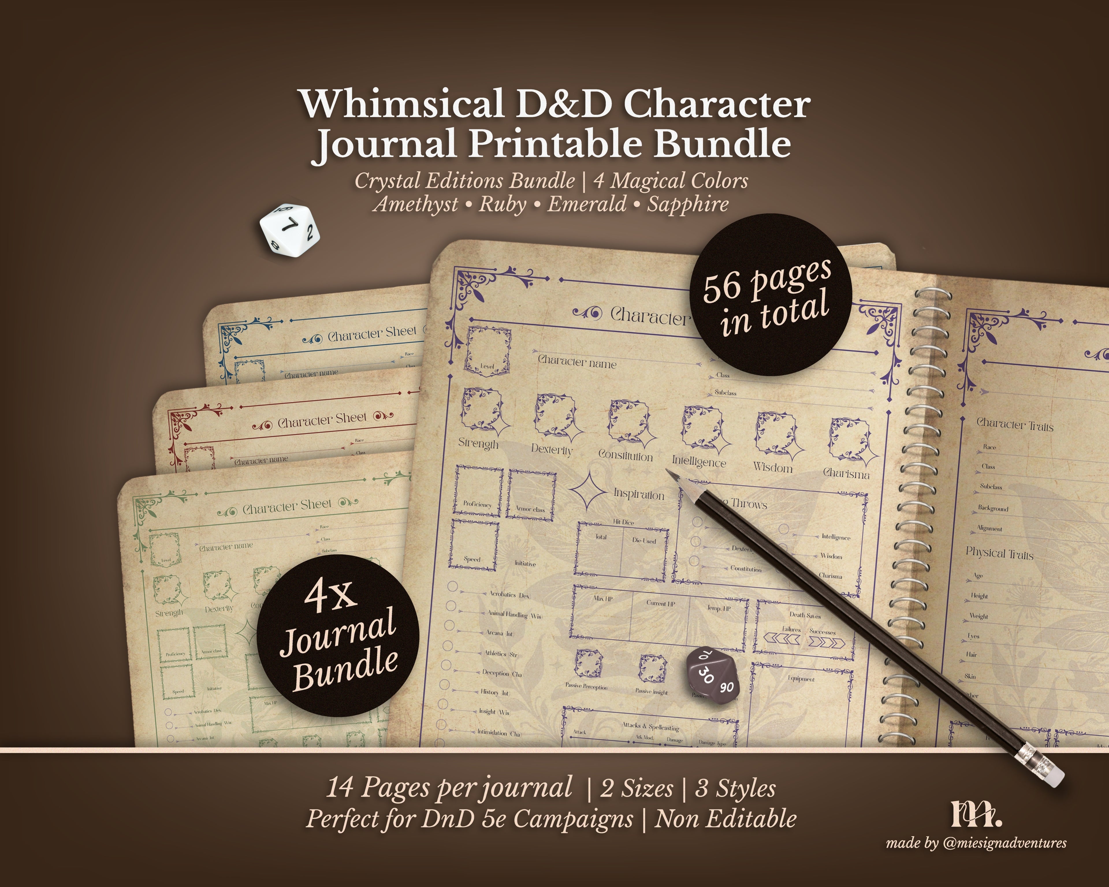 D&D 5e Character Journal Bundle Printable | Whimsical Edition