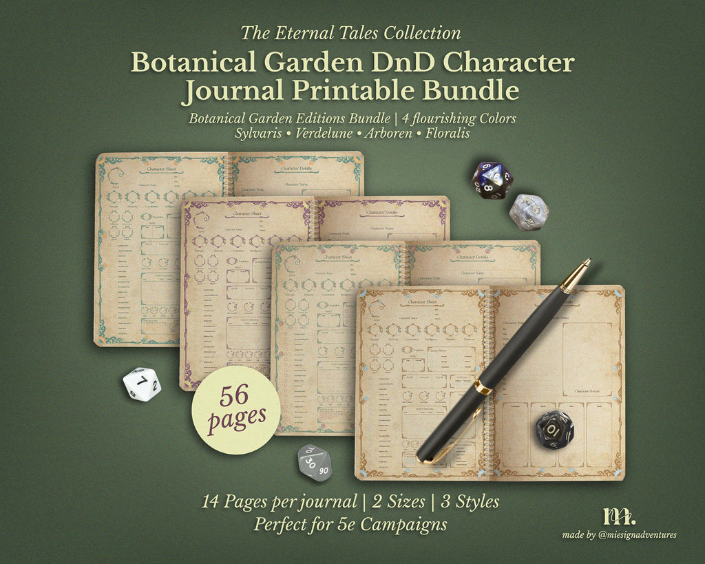 D&D 5e Character Journal Bundle Printable | Botanical Garden Edition