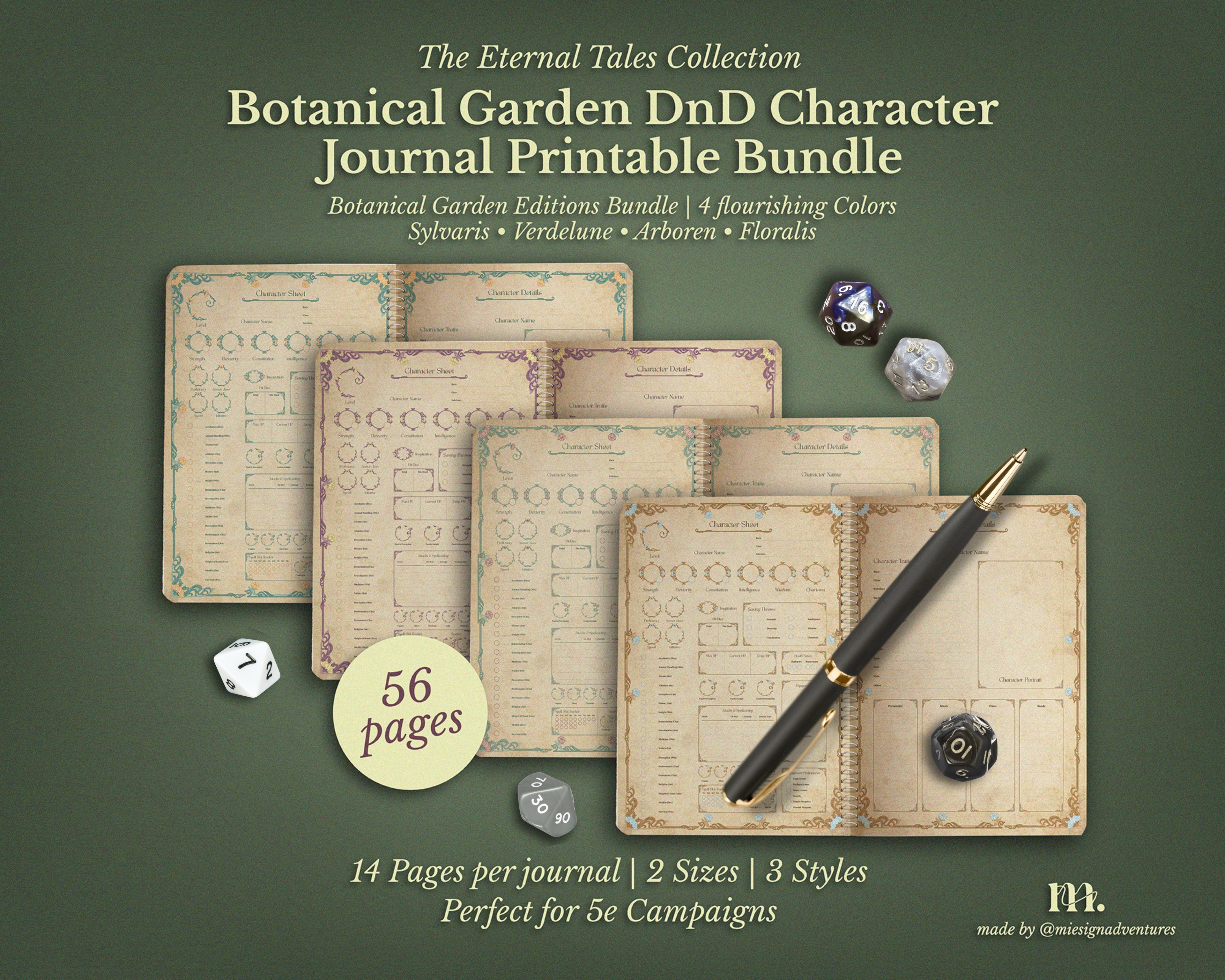 D&D 5e Character Journal Bundle Printable | Botanical Garden Edition