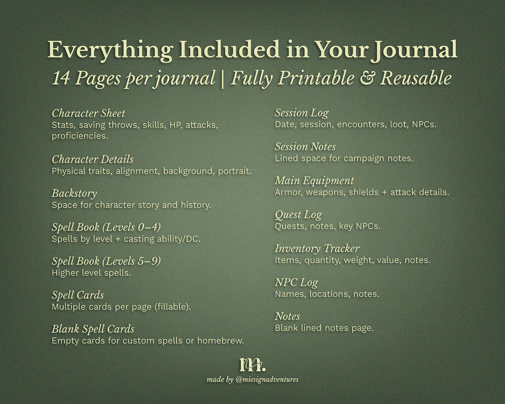 D&D 5e Character Journal Bundle Printable | Botanical Garden Edition