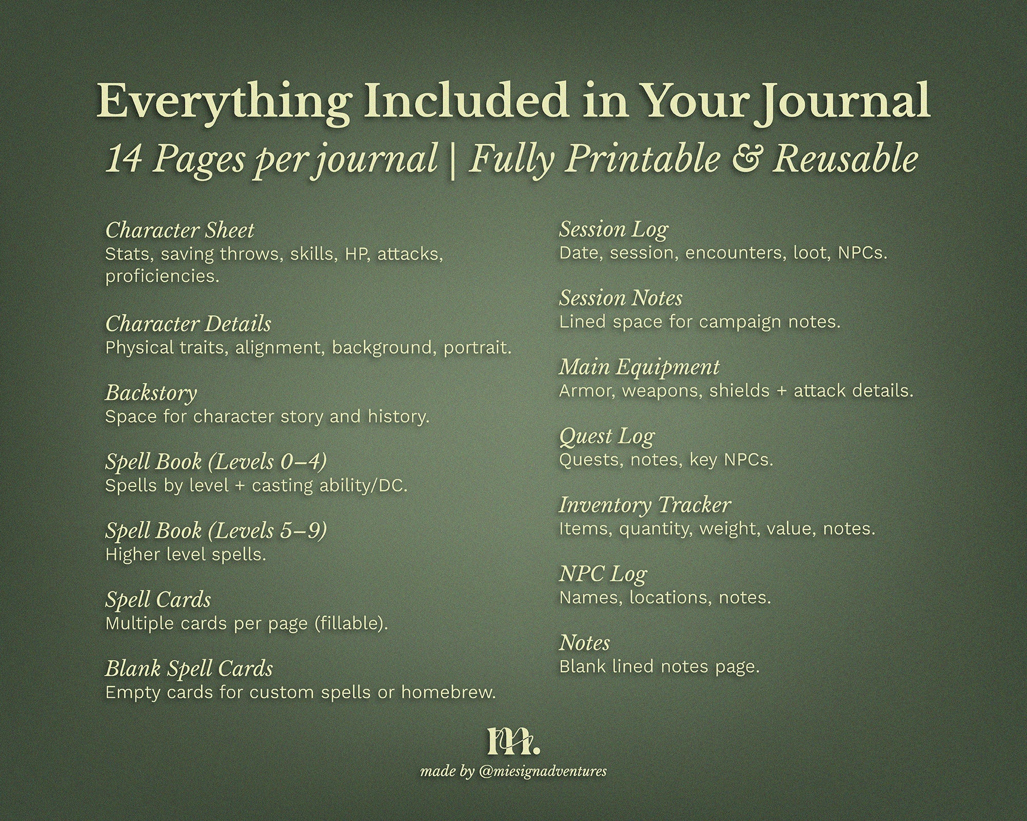 D&D 5e Character Journal Bundle Printable | Botanical Garden Edition
