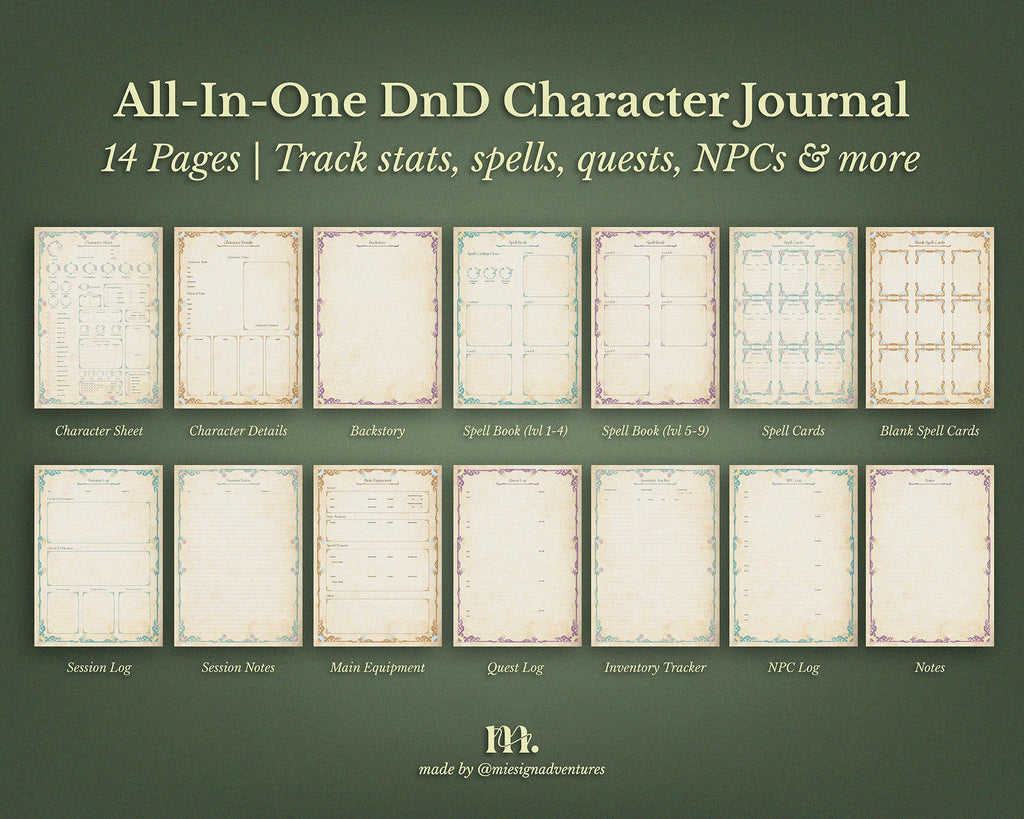 D&D 5e Character Journal Bundle Printable | Botanical Garden Edition