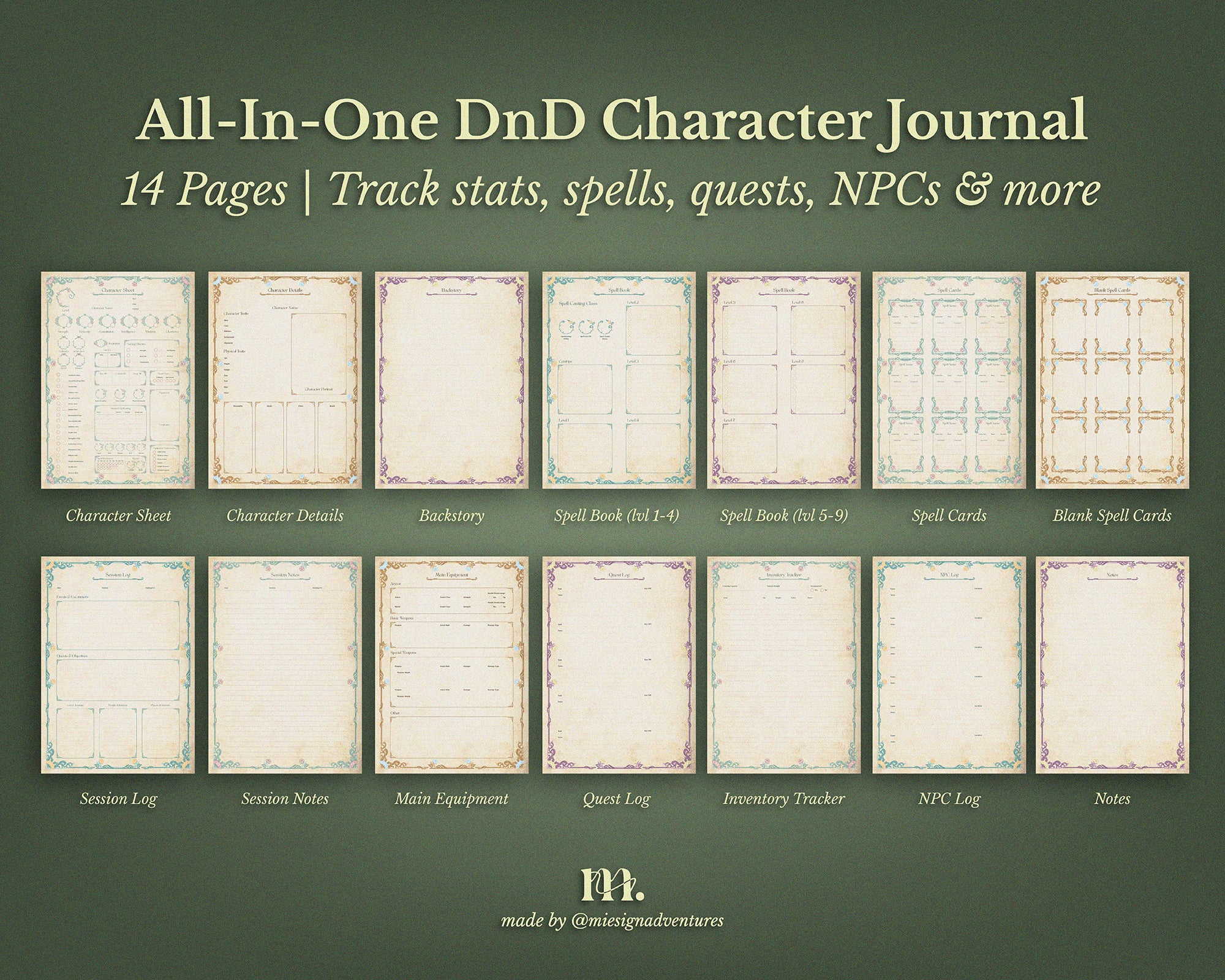D&D 5e Character Journal Bundle Printable | Botanical Garden Edition