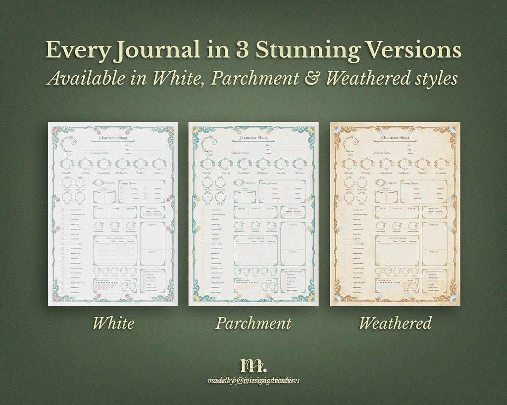 D&D 5e Character Journal Bundle Printable | Botanical Garden Edition