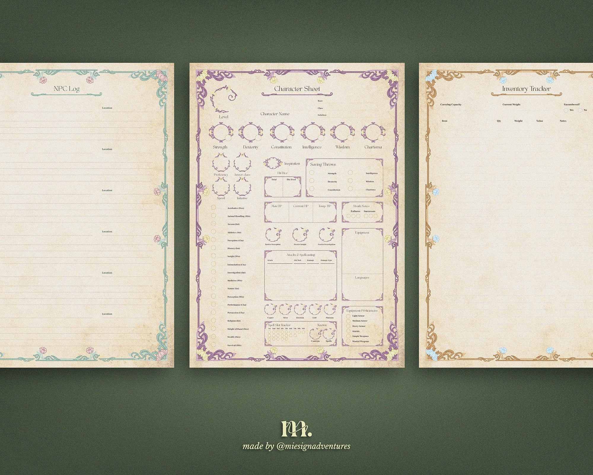 D&D 5e Character Journal Bundle Printable | Botanical Garden Edition