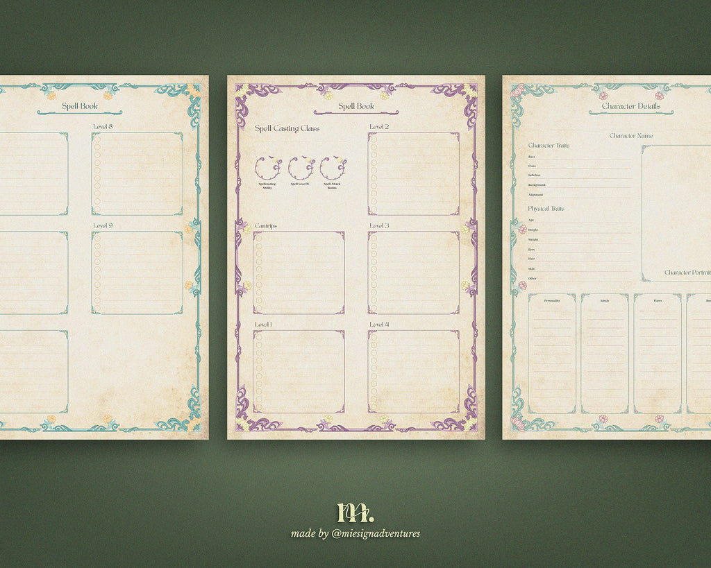 D&D 5e Character Journal Bundle Printable | Botanical Garden Edition