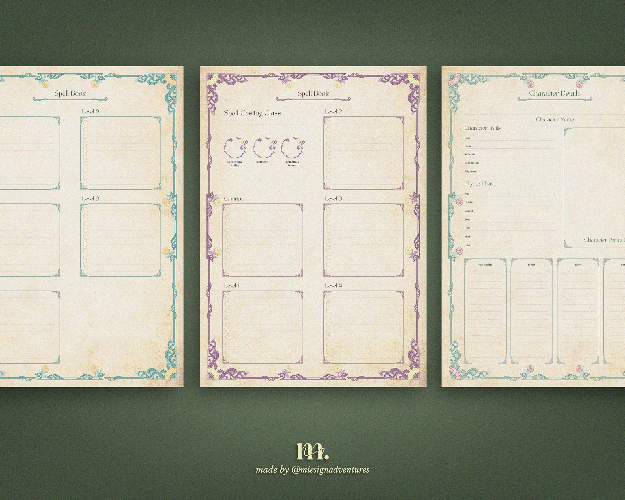 D&D 5e Character Journal Bundle Printable | Botanical Garden Edition