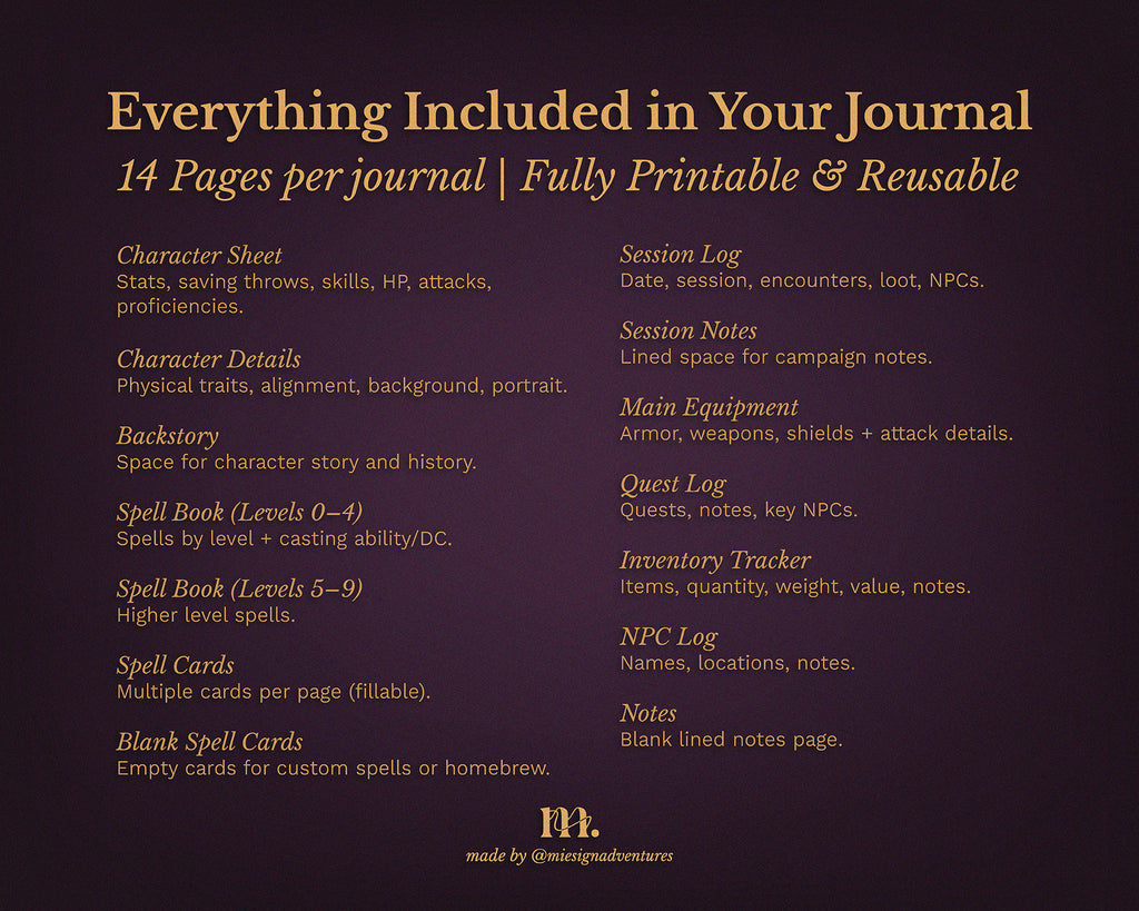 D&D 5e Character Journal Bundle Printable | Dark Romance Edition