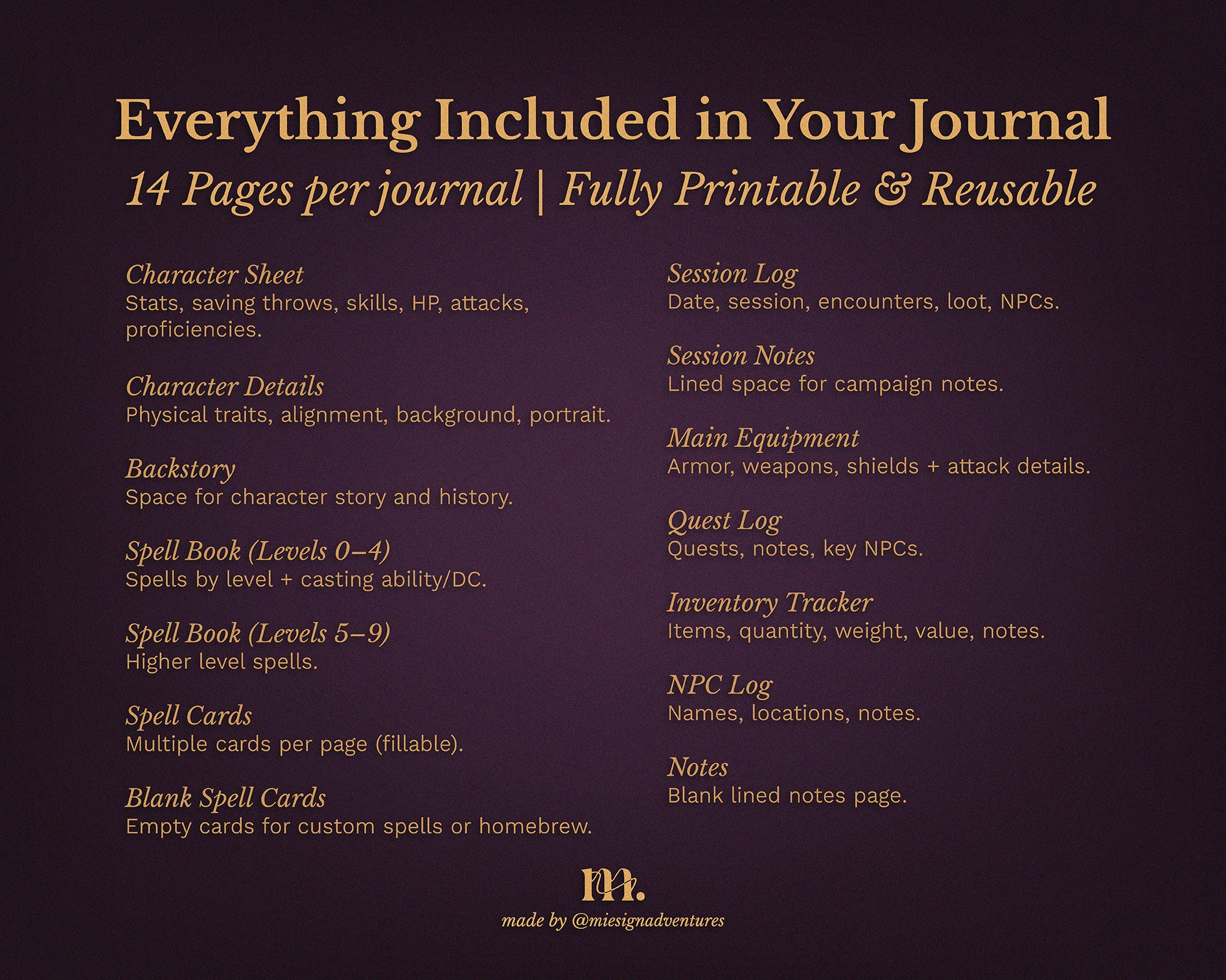 D&D 5e Character Journal Bundle Printable | Dark Romance Edition