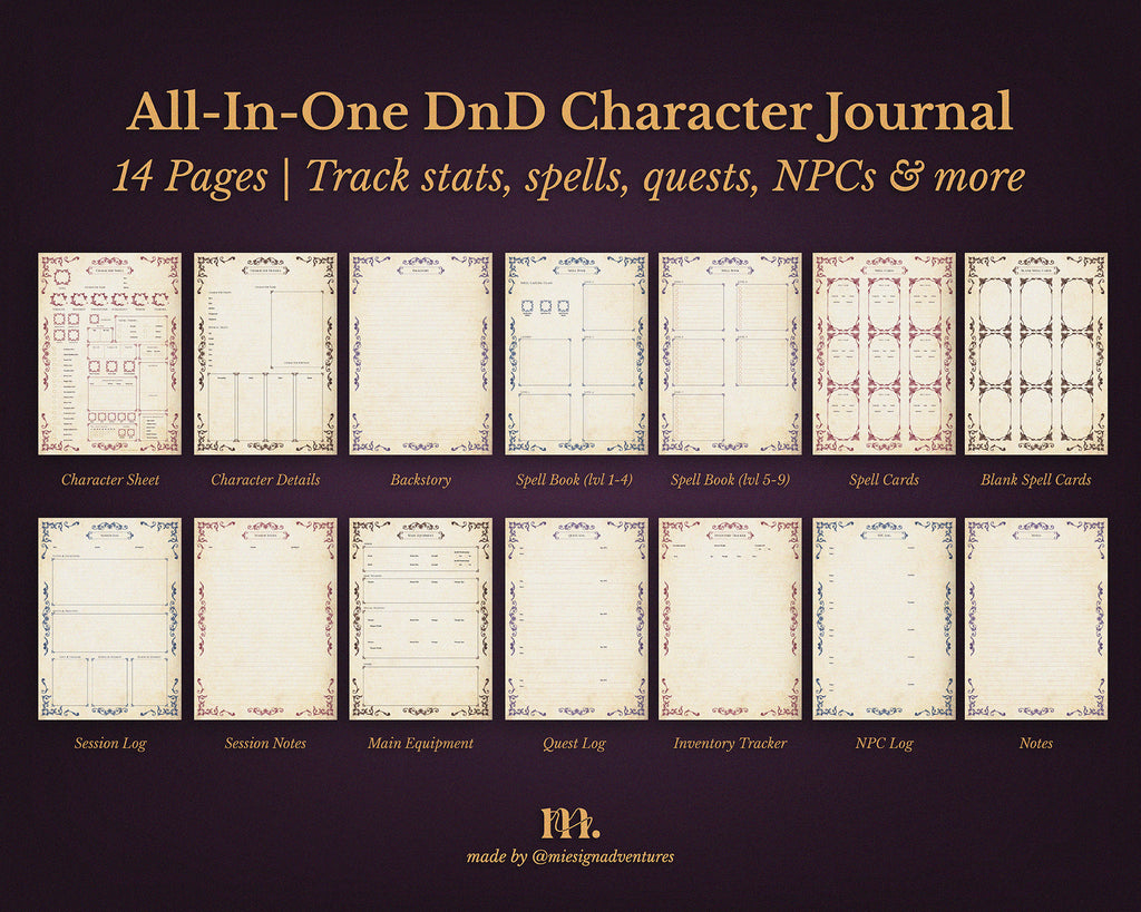 D&D 5e Character Journal Bundle Printable | Dark Romance Edition