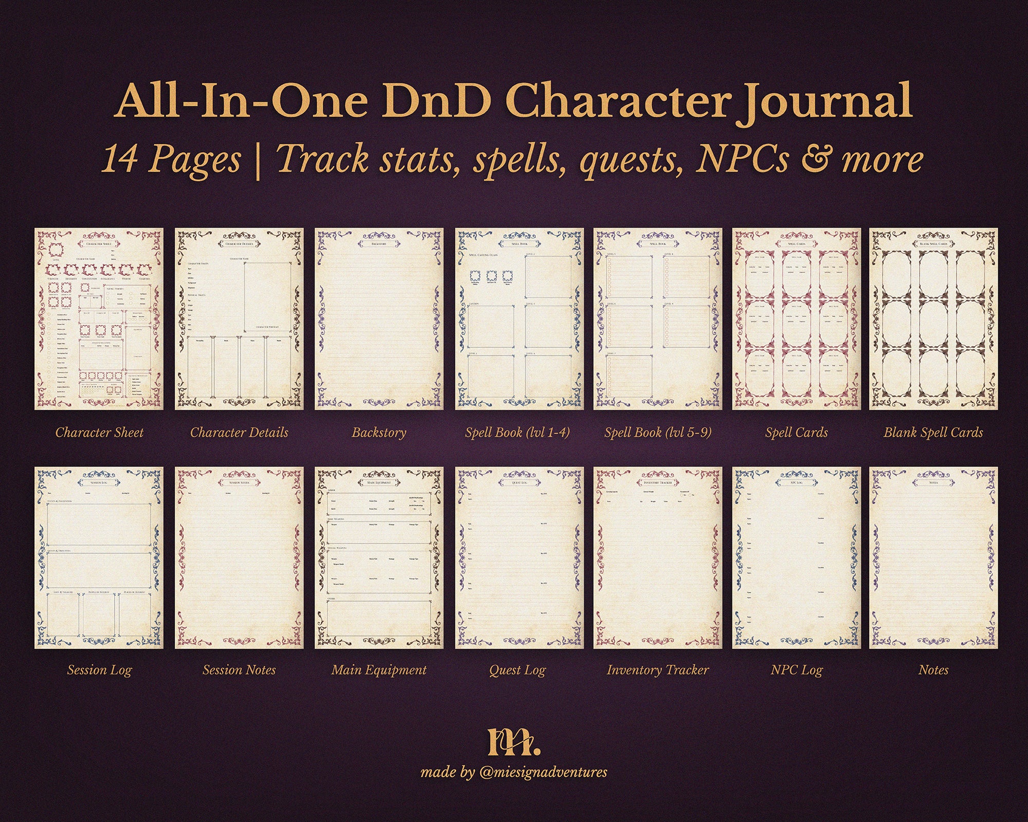 D&D 5e Character Journal Bundle Printable | Dark Romance Edition