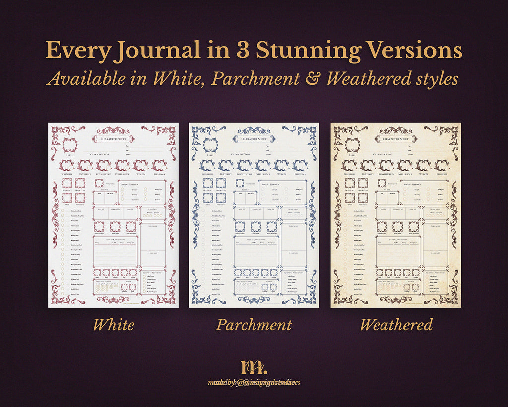 D&D 5e Character Journal Bundle Printable | Dark Romance Edition