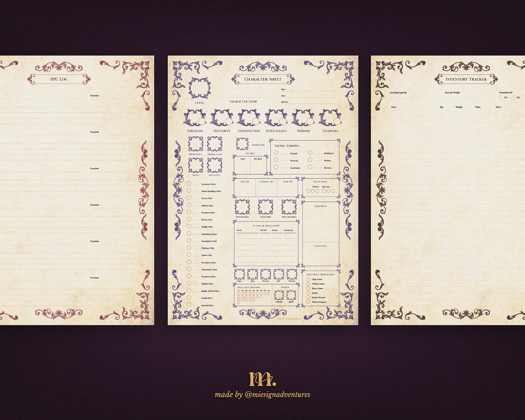 D&D 5e Character Journal Bundle Printable | Dark Romance Edition