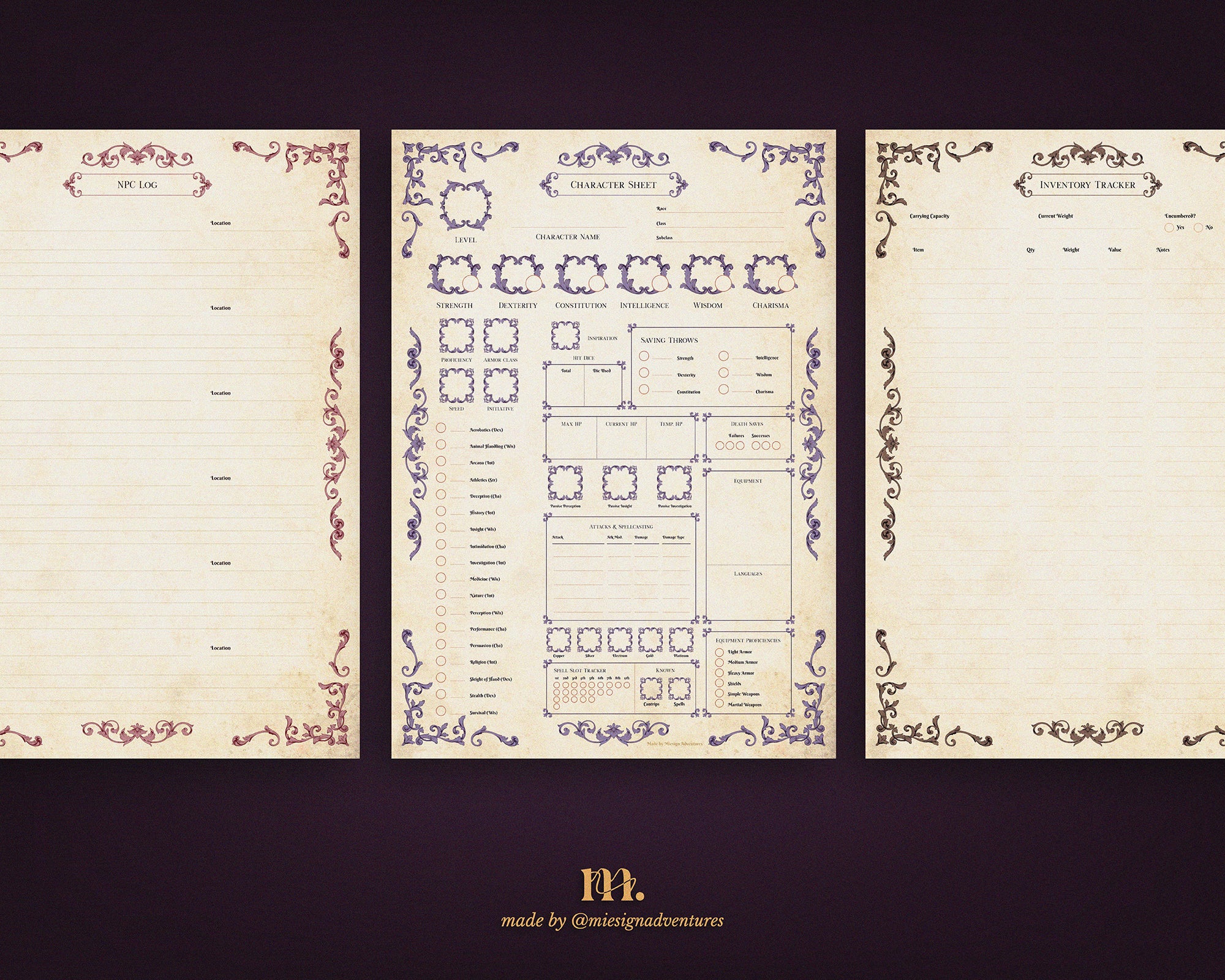 D&D 5e Character Journal Bundle Printable | Dark Romance Edition