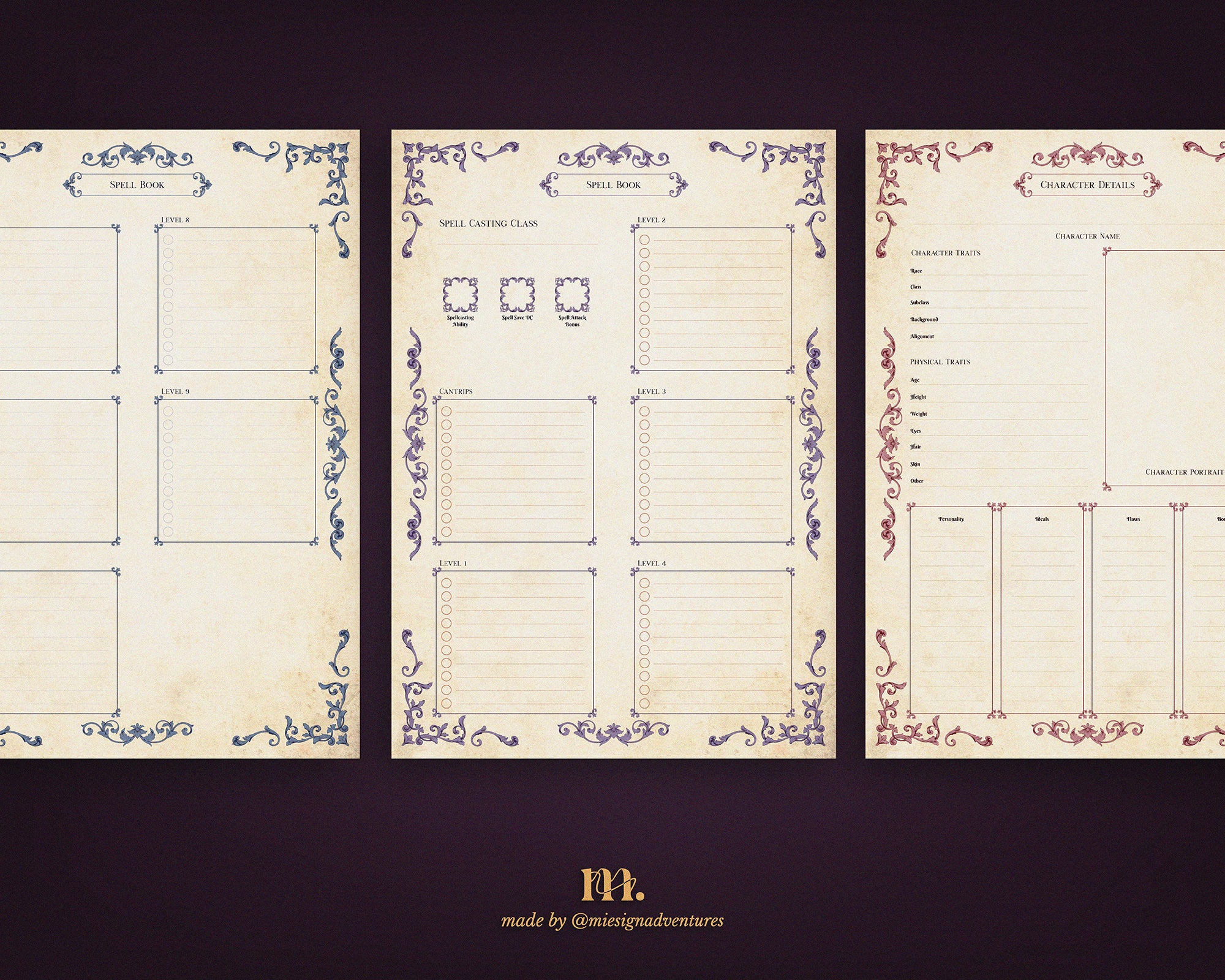 D&D 5e Character Journal Bundle Printable | Dark Romance Edition