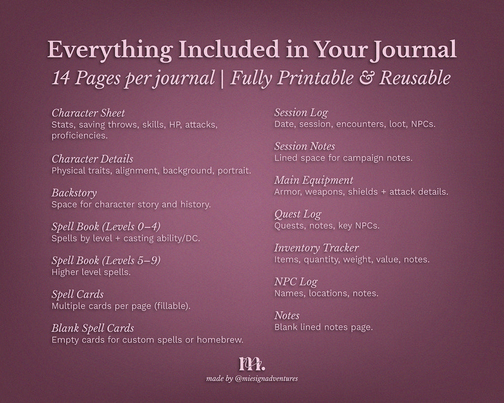 D&D 5e Character Journal Bundle Printable | Floral Fantasy Edition