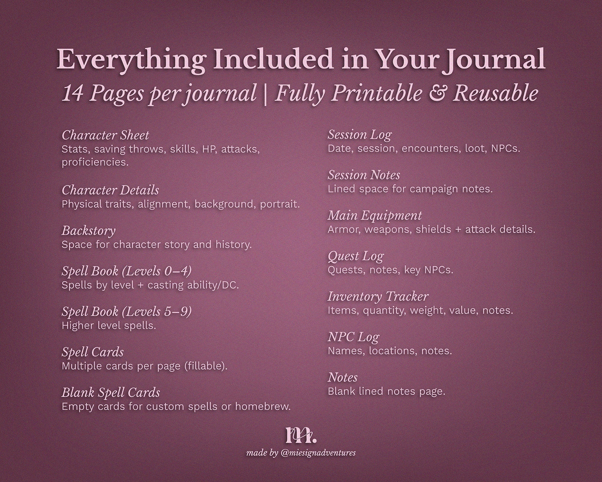 D&D 5e Character Journal Bundle Printable | Floral Fantasy Edition