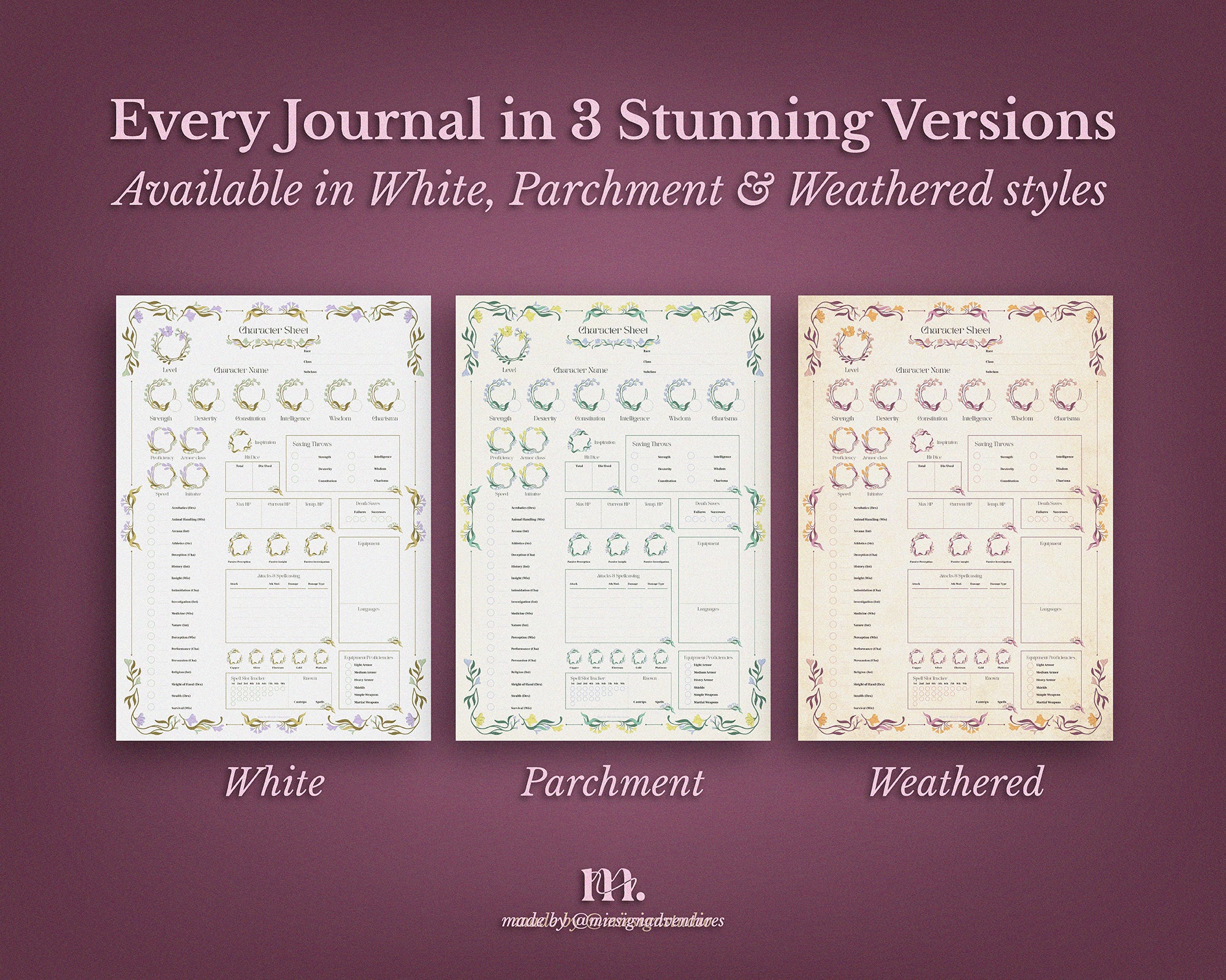 D&D 5e Character Journal Bundle Printable | Floral Fantasy Edition