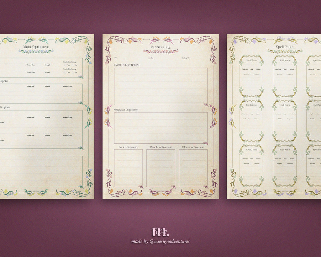 D&D 5e Character Journal Bundle Printable | Floral Fantasy Edition