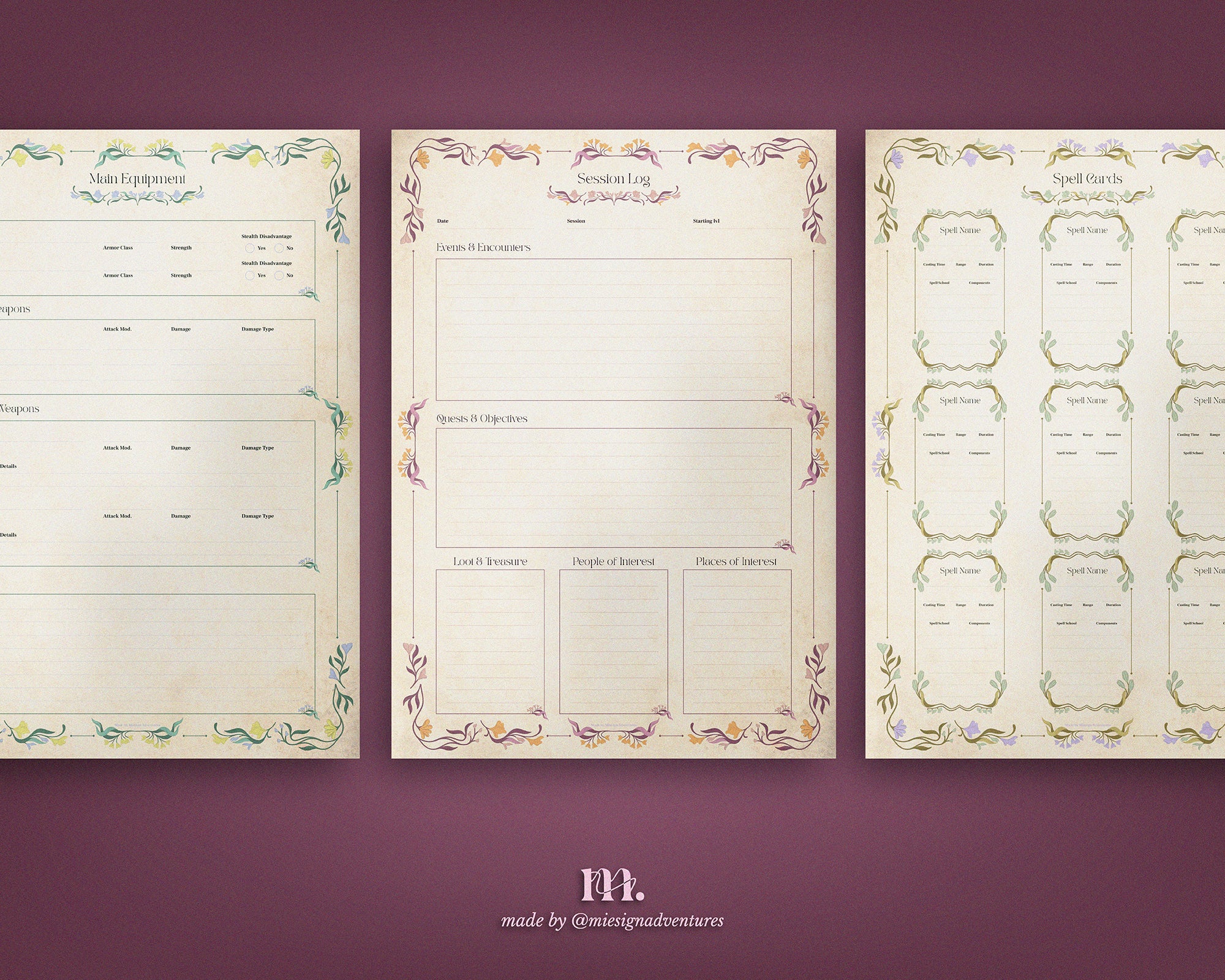 D&D 5e Character Journal Bundle Printable | Floral Fantasy Edition