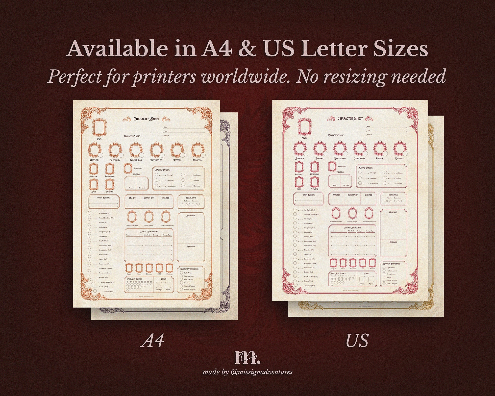D&D 5e Character Journal Bundle Printable | Flame Phoenix Edition