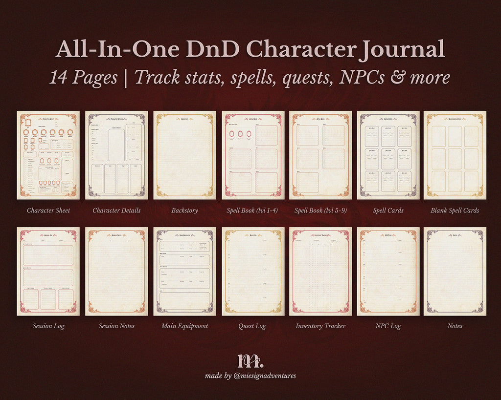 D&D 5e Character Journal Bundle Printable | Flame Phoenix Edition