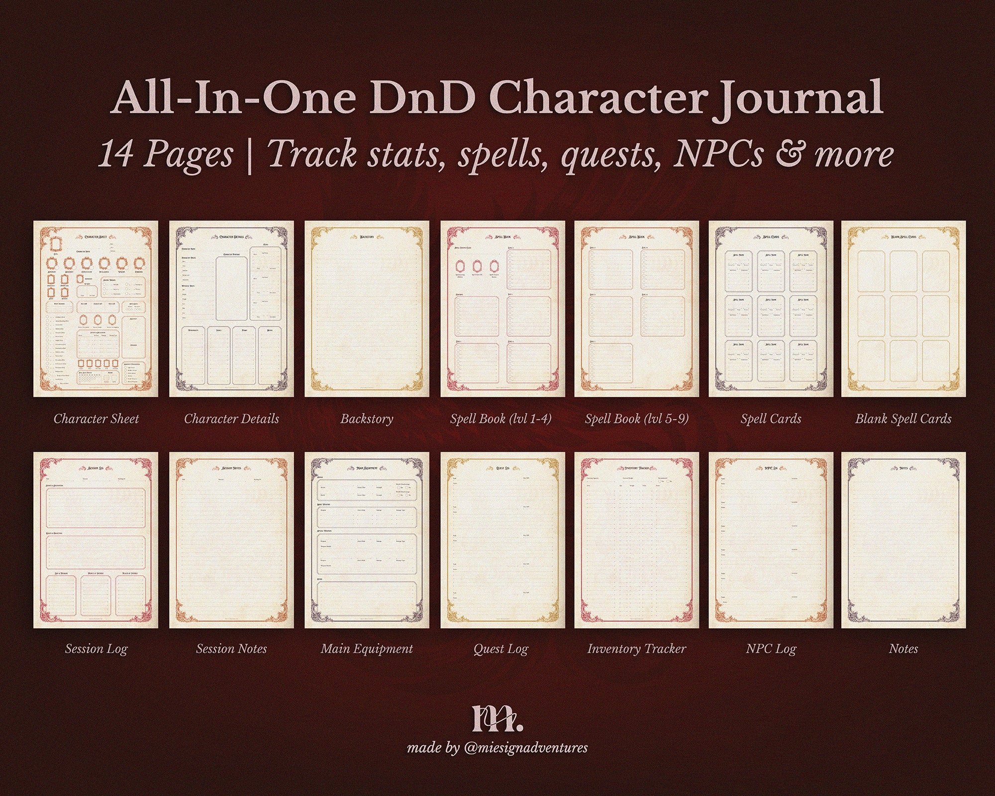 D&D 5e Character Journal Bundle Printable | Flame Phoenix Edition