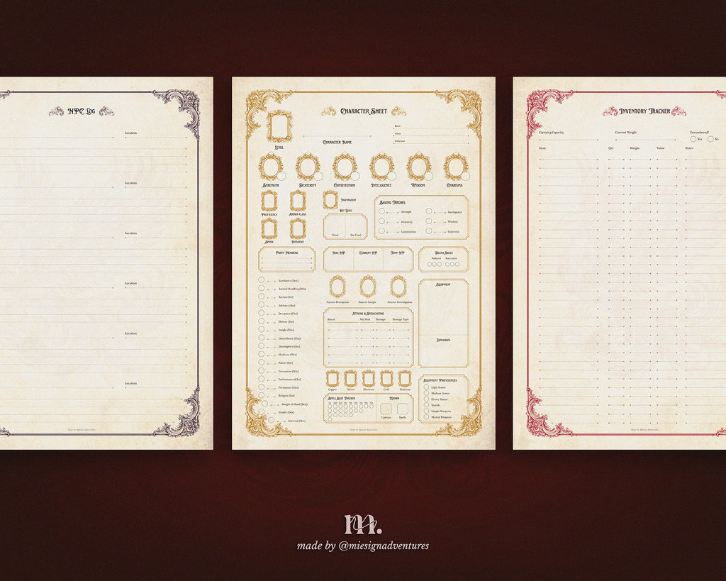 D&D 5e Character Journal Bundle Printable | Flame Phoenix Edition