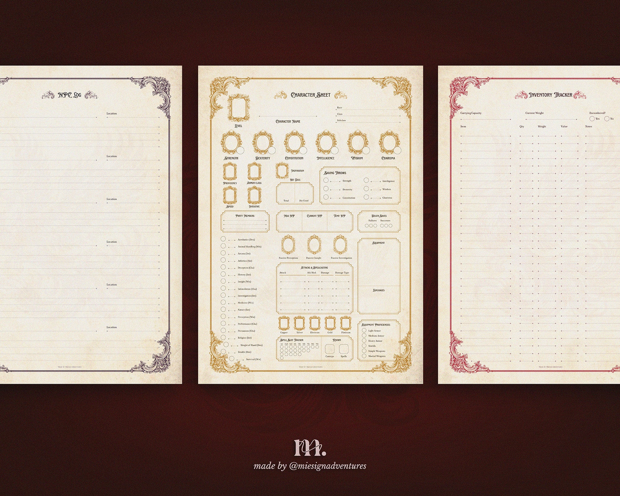 D&D 5e Character Journal Bundle Printable | Flame Phoenix Edition