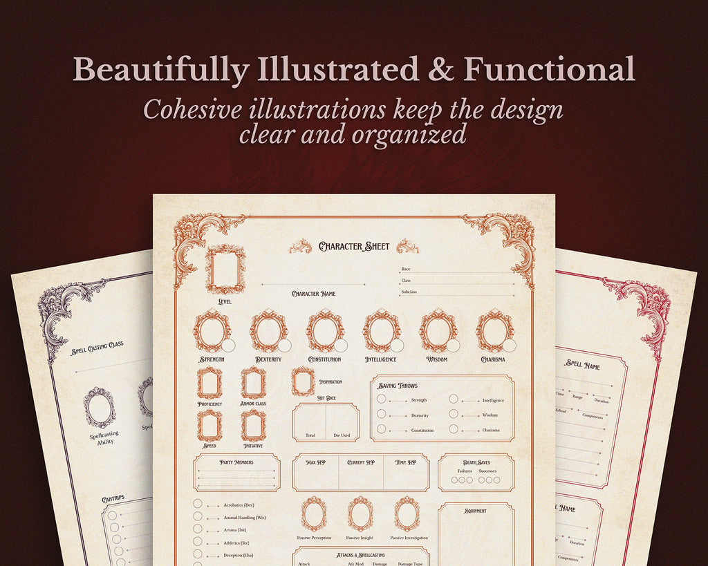 D&D 5e Character Journal Bundle Printable | Flame Phoenix Edition