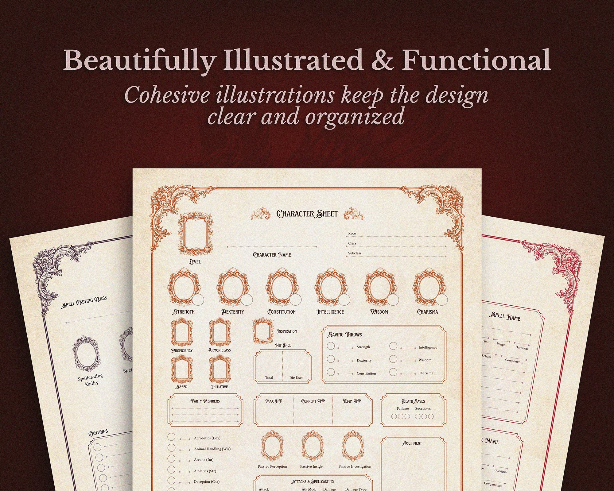 D&D 5e Character Journal Bundle Printable | Flame Phoenix Edition