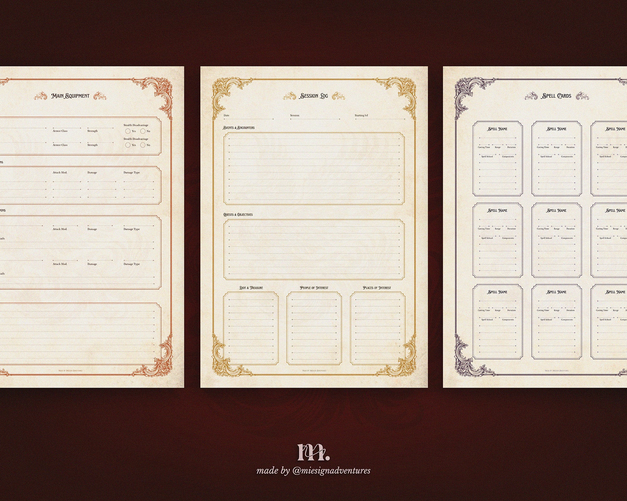 D&D 5e Character Journal Bundle Printable | Flame Phoenix Edition