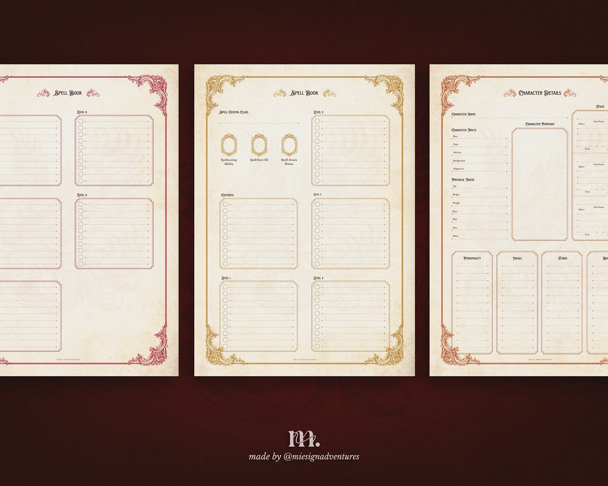 D&D 5e Character Journal Bundle Printable | Flame Phoenix Edition