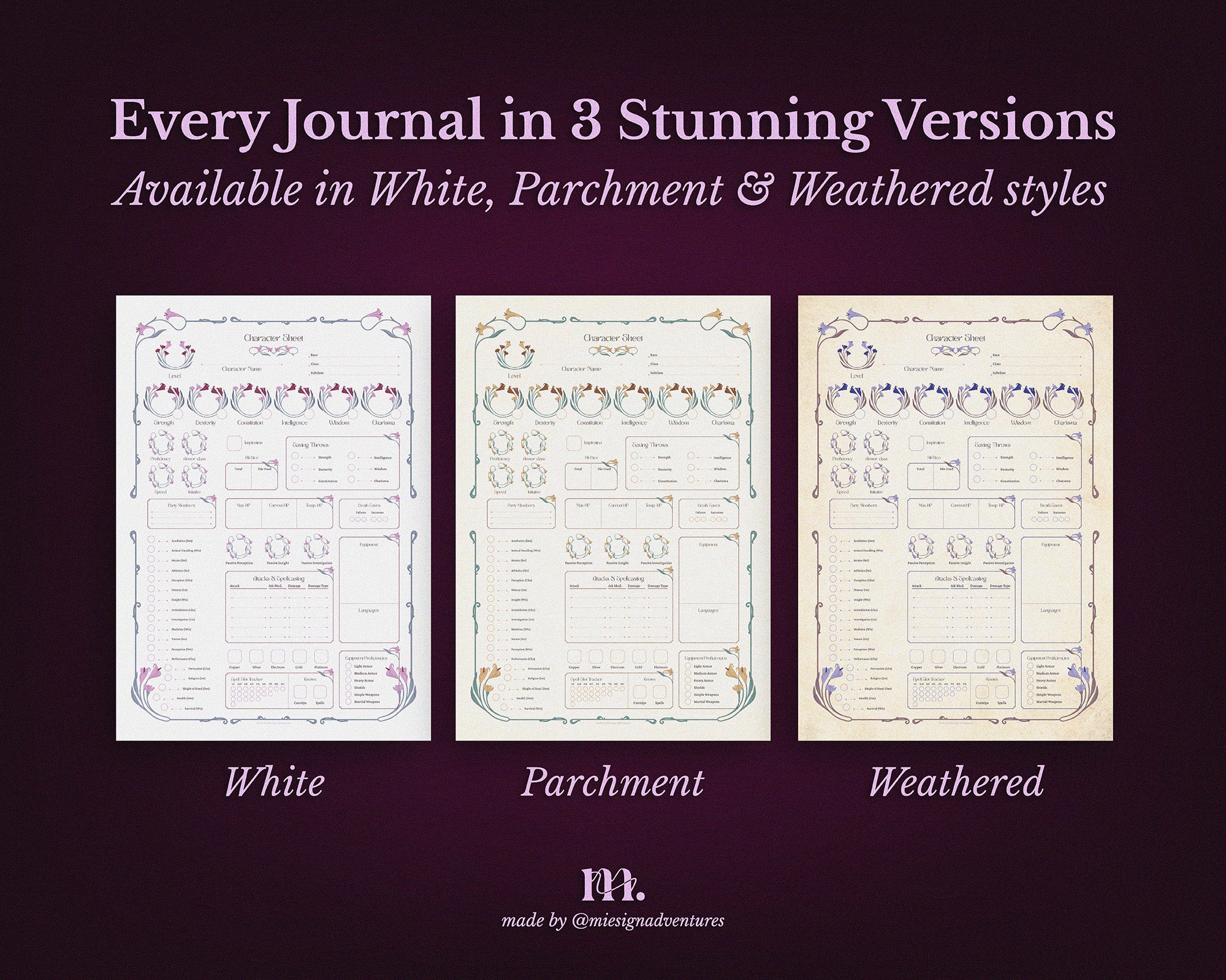 D&D 5e Character Journal Bundle Printable | Lillium Edition