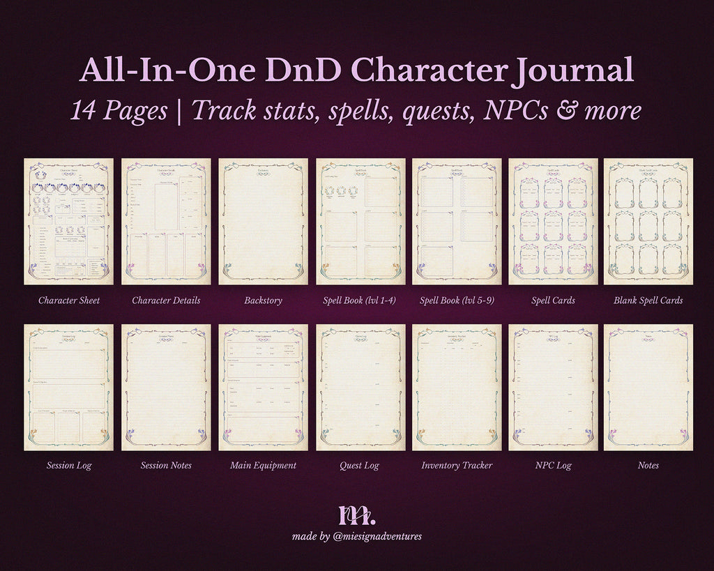 D&D 5e Character Journal Bundle Printable | Lillium Edition
