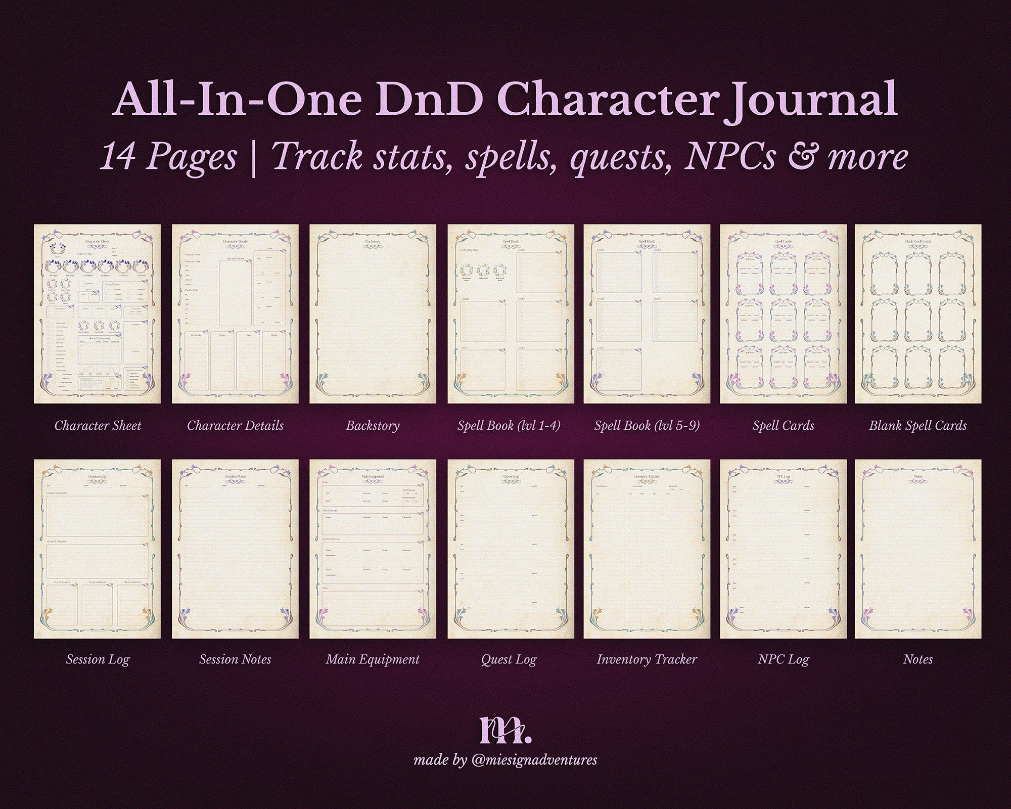 D&D 5e Character Journal Bundle Printable | Lillium Edition