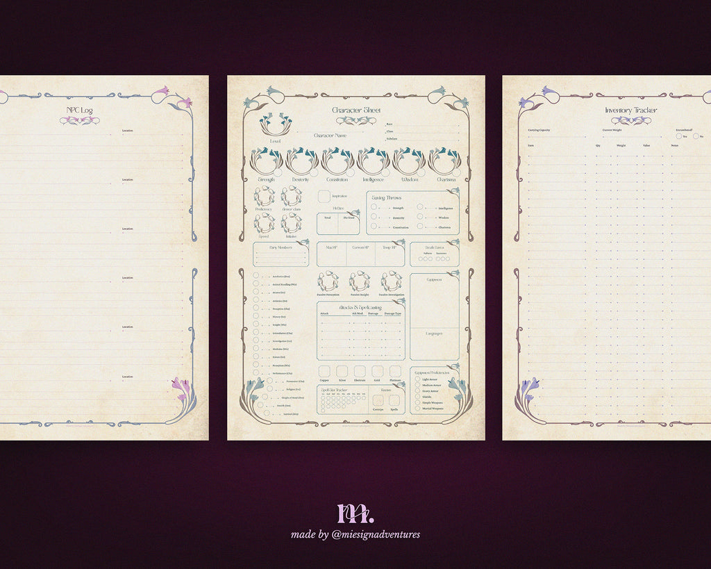 D&D 5e Character Journal Bundle Printable | Lillium Edition
