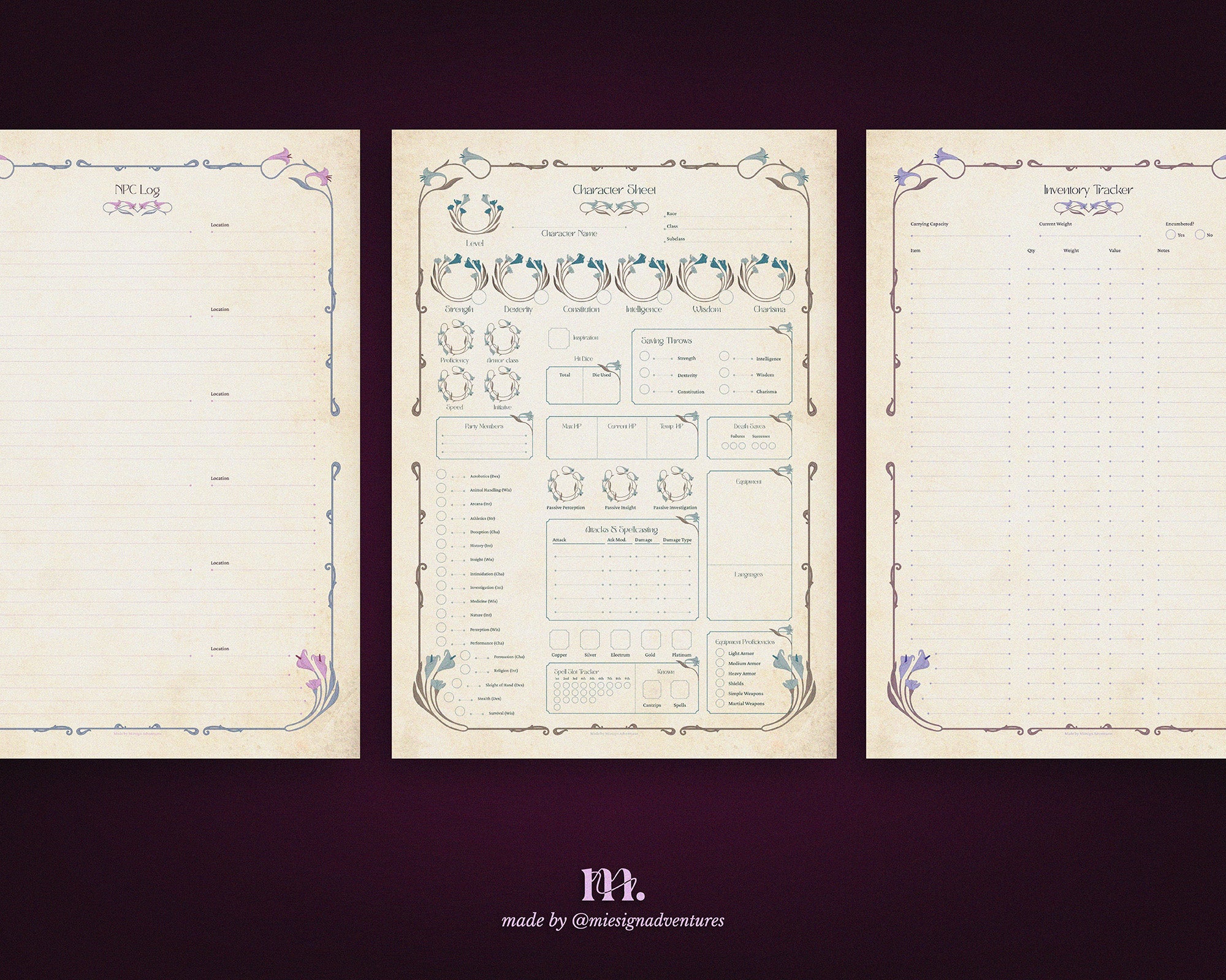 D&D 5e Character Journal Bundle Printable | Lillium Edition