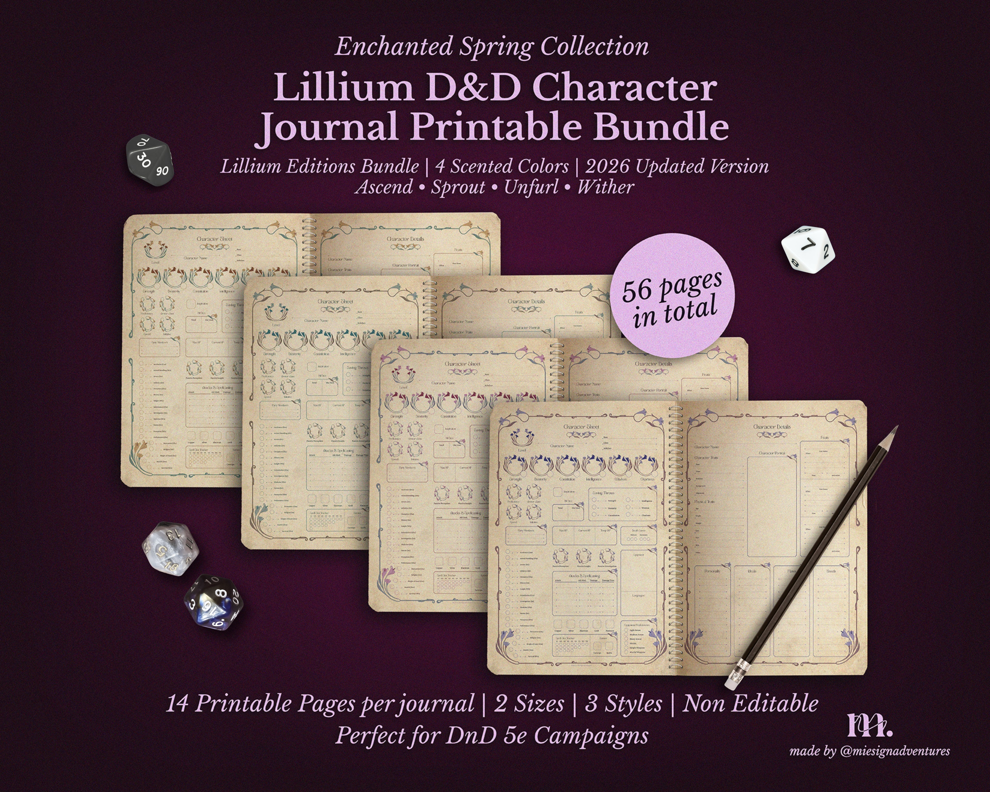 D&D 5e Character Journal Bundle Printable | Lillium Edition