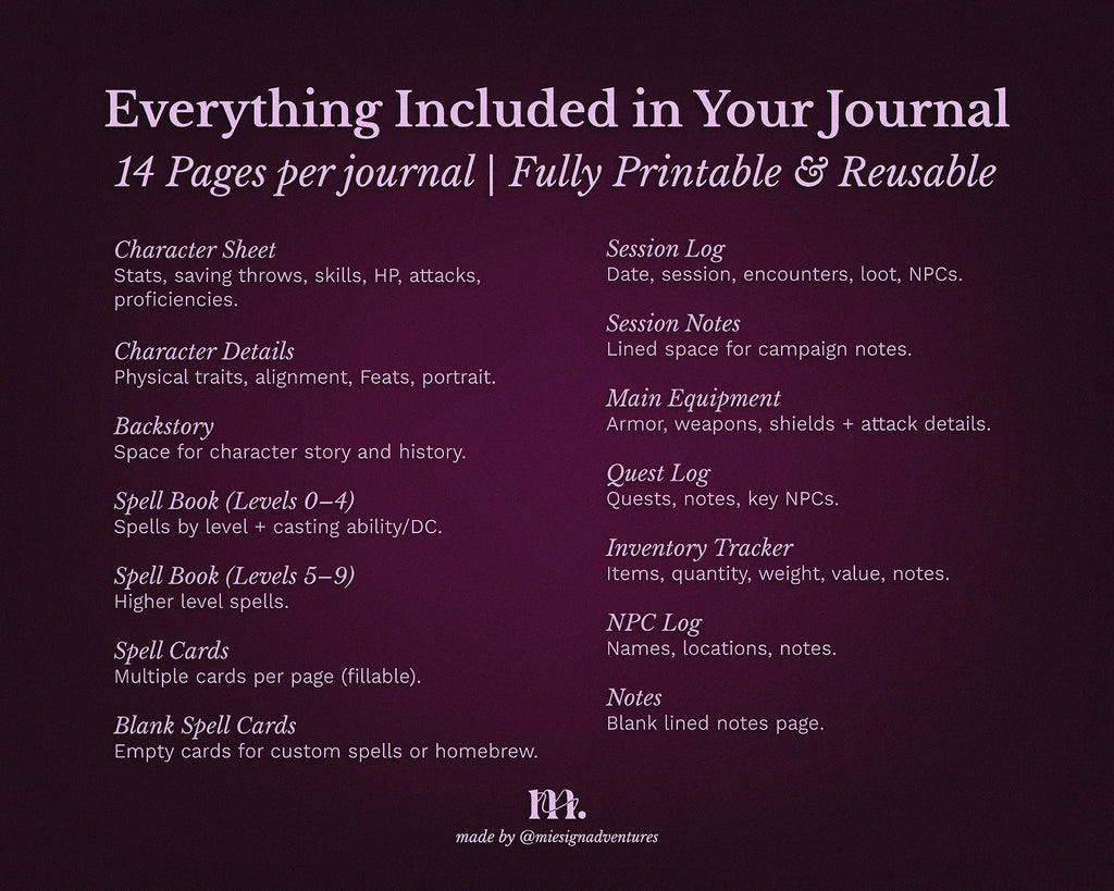 D&D 5e Character Journal Bundle Printable | Lillium Edition