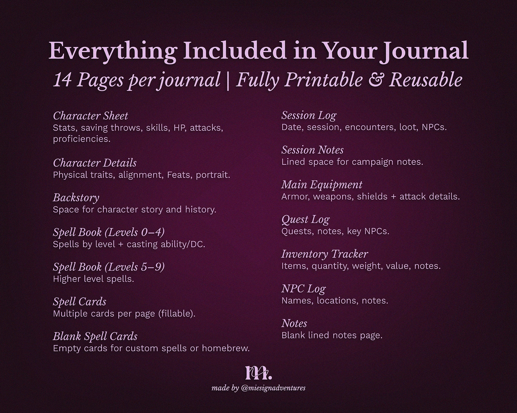 D&D 5e Character Journal Bundle Printable | Lillium Edition