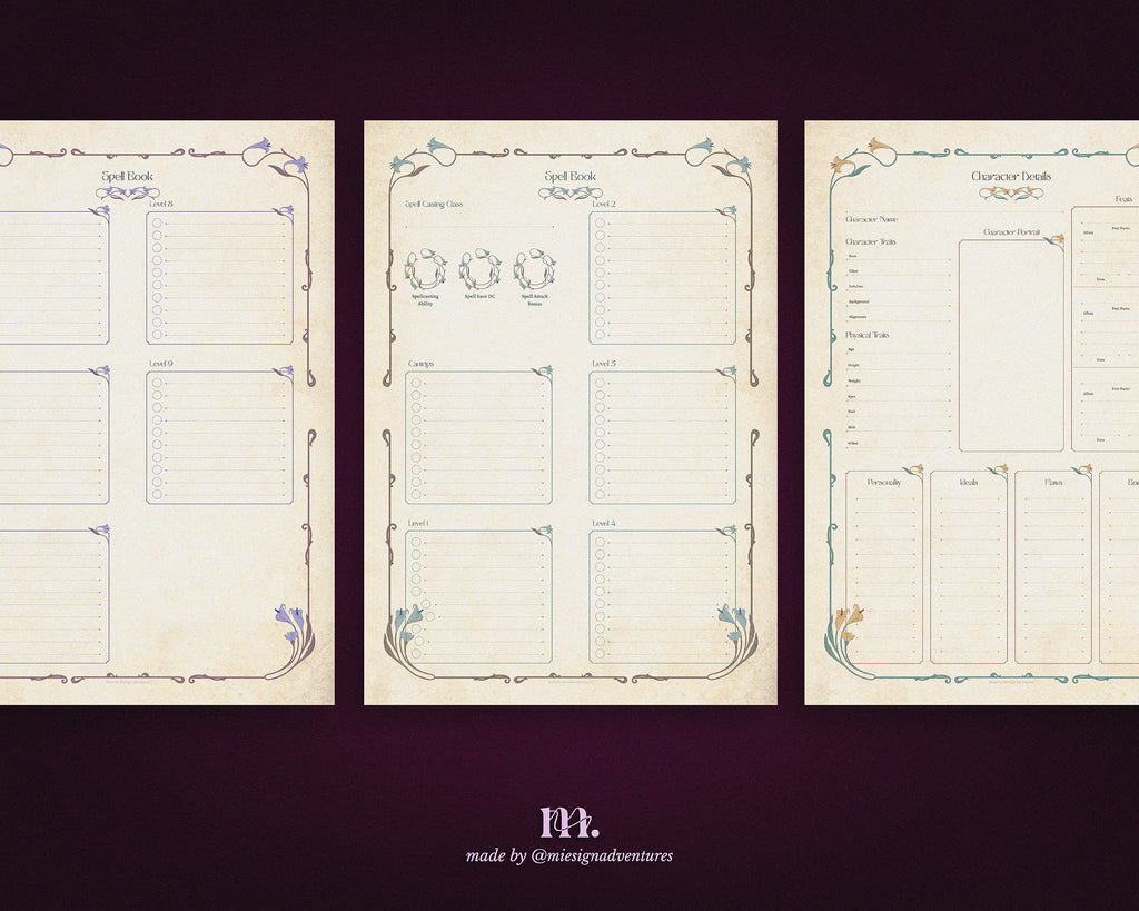 D&D 5e Character Journal Bundle Printable | Lillium Edition
