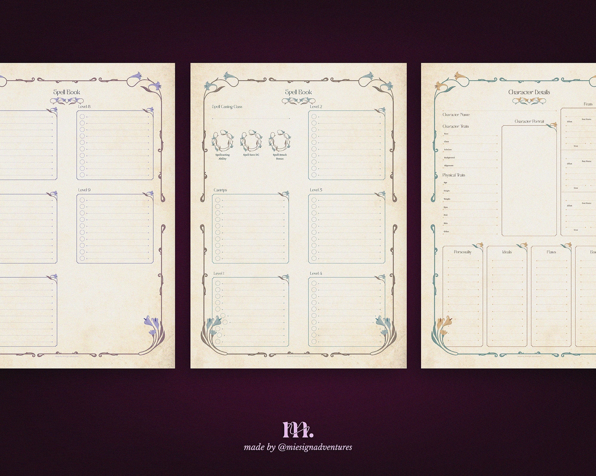 D&D 5e Character Journal Bundle Printable | Lillium Edition