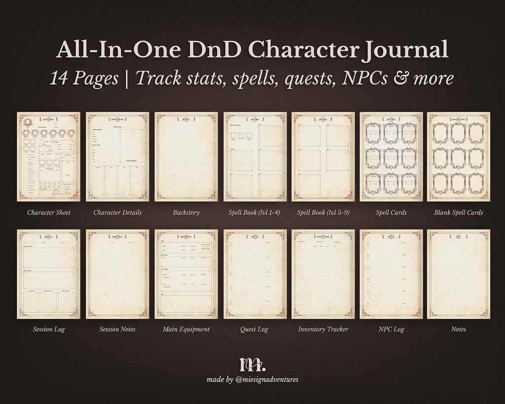 D&D 5e Character Journal Bundle Printable | Medieval Caslte Edition