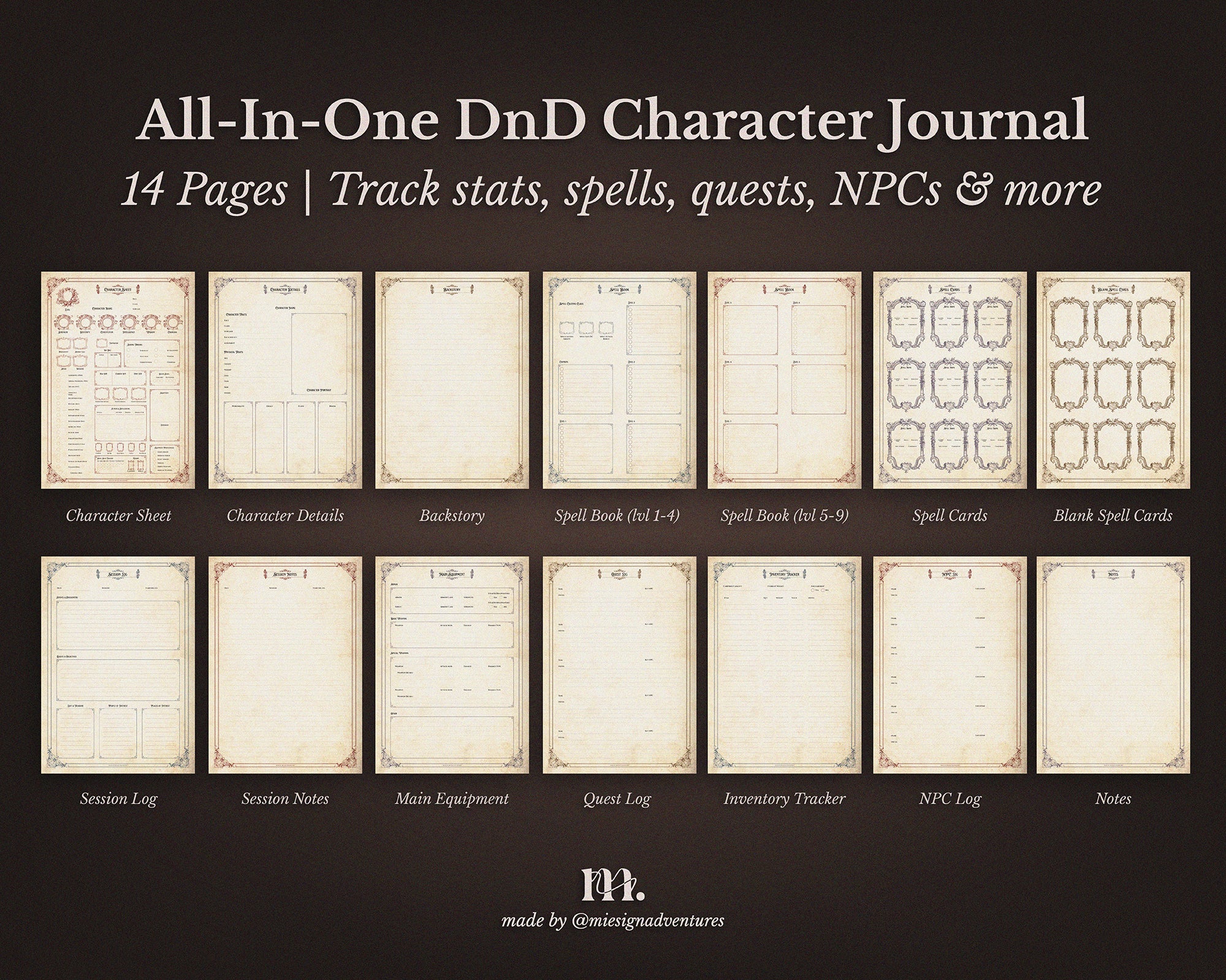 D&D 5e Character Journal Bundle Printable | Medieval Caslte Edition