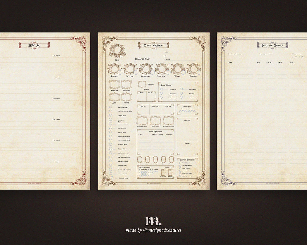 D&D 5e Character Journal Bundle Printable | Medieval Caslte Edition