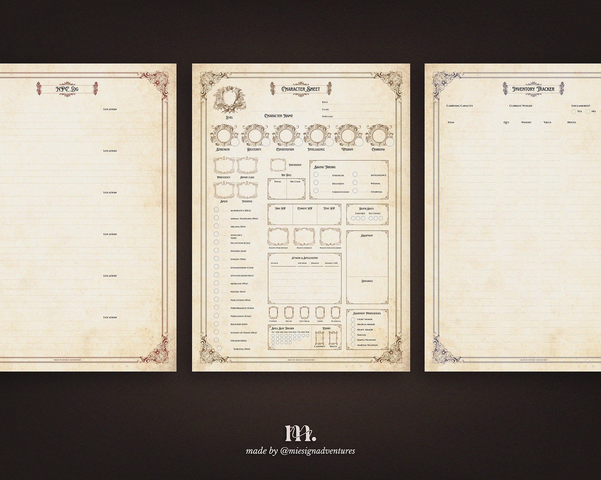 D&D 5e Character Journal Bundle Printable | Medieval Caslte Edition