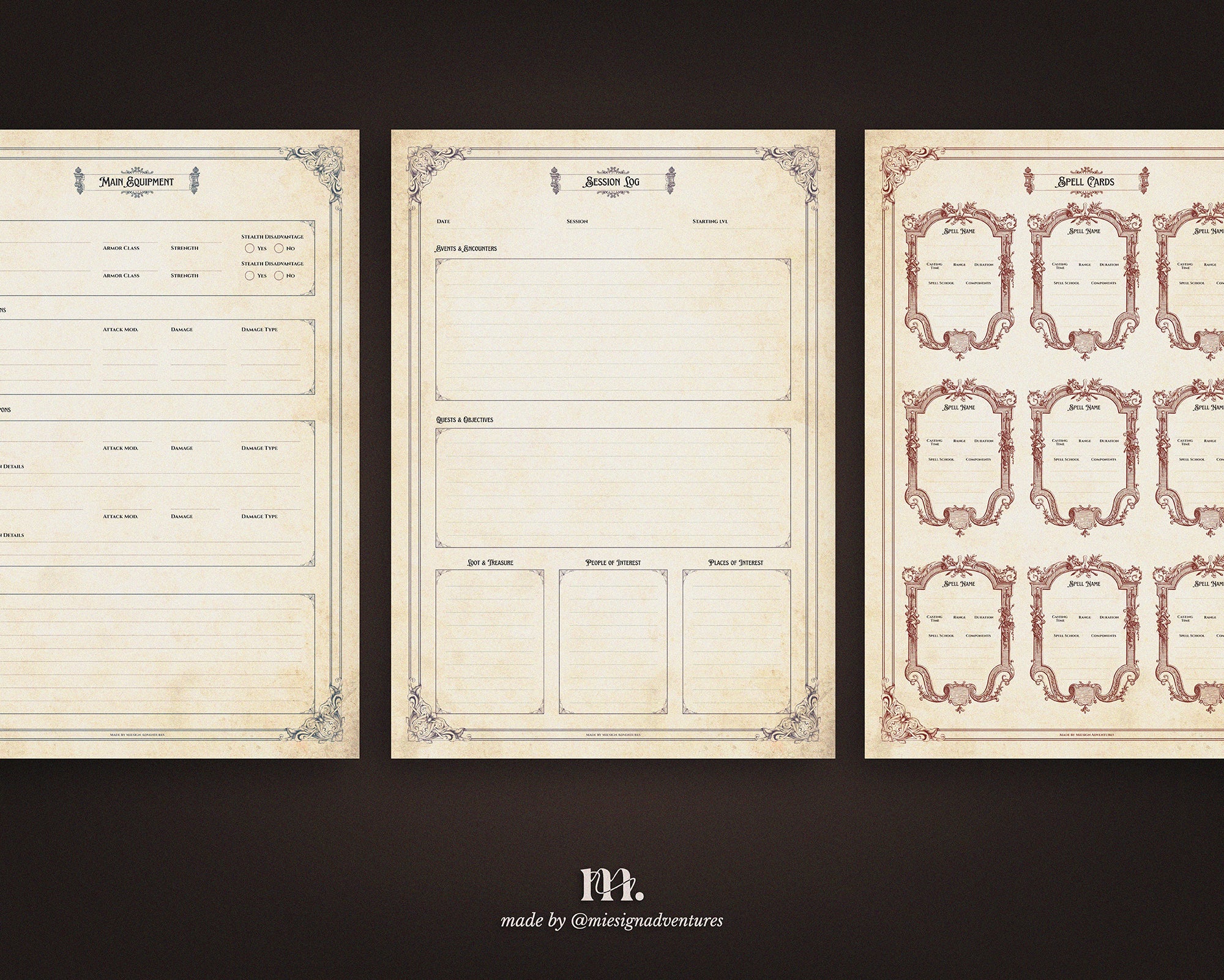 D&D 5e Character Journal Bundle Printable | Medieval Caslte Edition