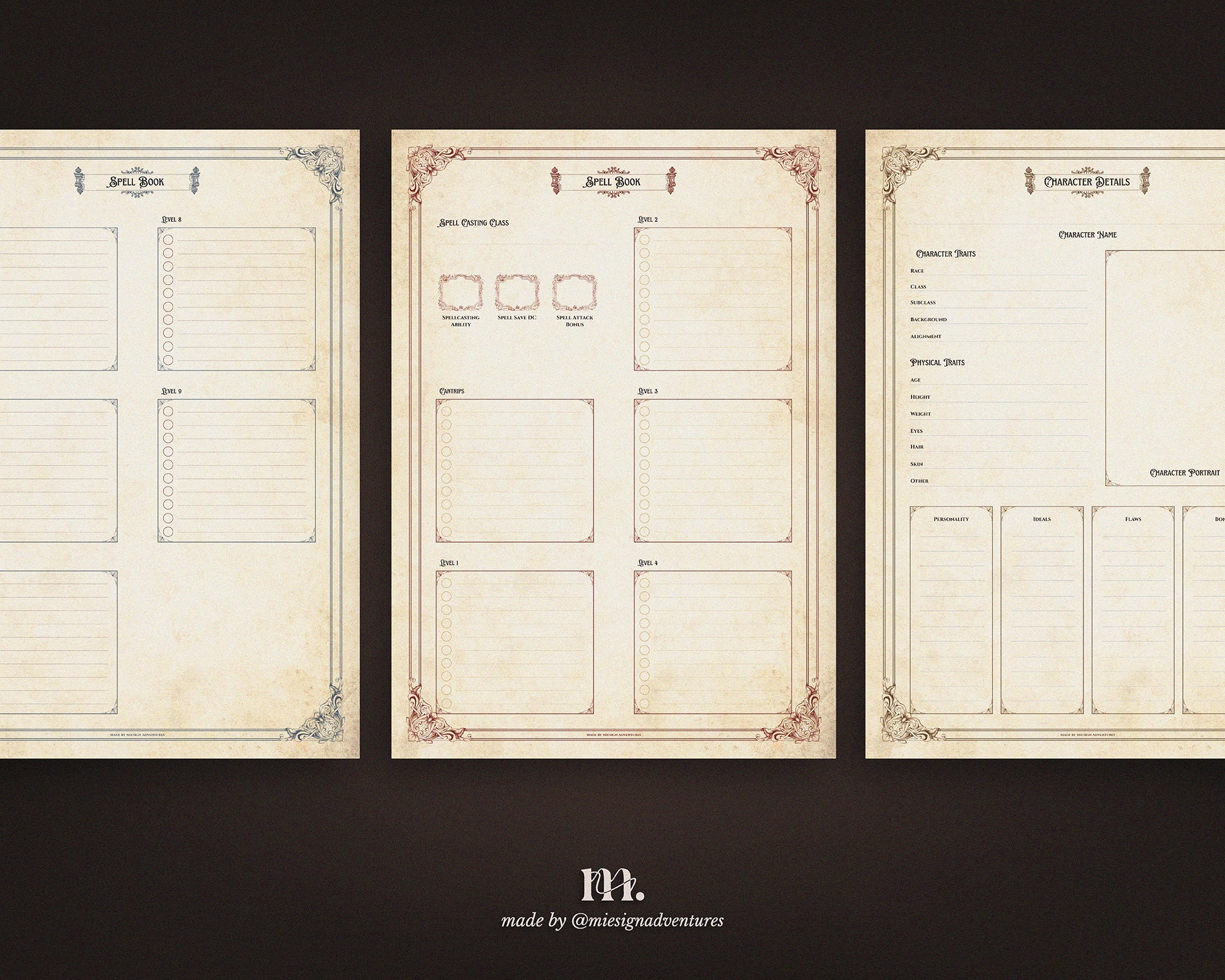 D&D 5e Character Journal Bundle Printable | Medieval Caslte Edition